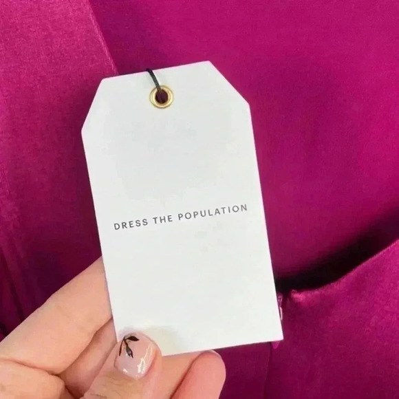 Dress The Population Magenta Karlie Luxe Coated Front Slit Sleeveless Dress - Picture 10 of 12